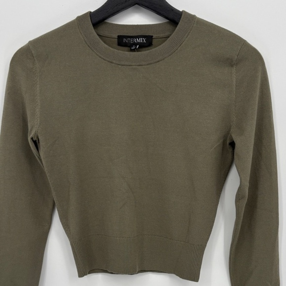 🧲 nwt INTERMIX Renee LS Crop Olive Crew Neck Sweater